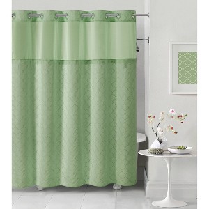 Mosaic Embroidery Shower Curtain with Peva Liner Sage Green - Hookless, Green Green