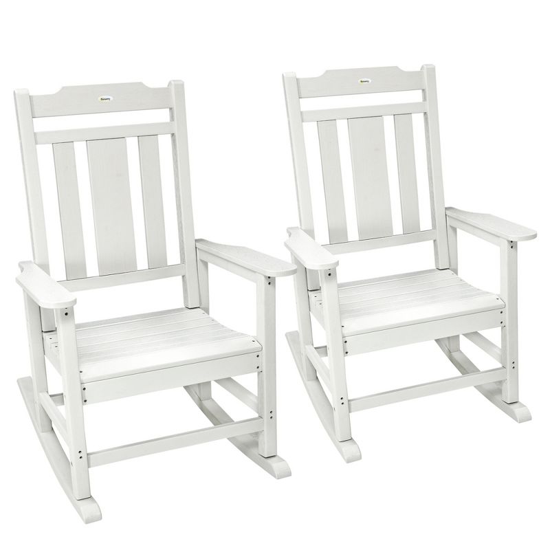 Outsunny 2 Pc Outdoor Rocking Chair, Traditional Slatted Porch Rocker with Armrests, Waterproof HDPE, Light Gray, 4 of 7