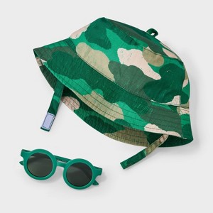 Baby Boys' Camo Sunhat & Sunglasses Set - Cat & Jack™ Green 6-12M - 1 of 4