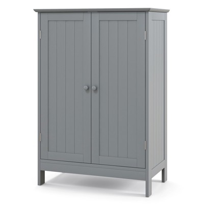 Costway Bathroom Floor Cabinet Side Storage Cabinet with 3 Drawers and 1 Cupboard Grey, Gray