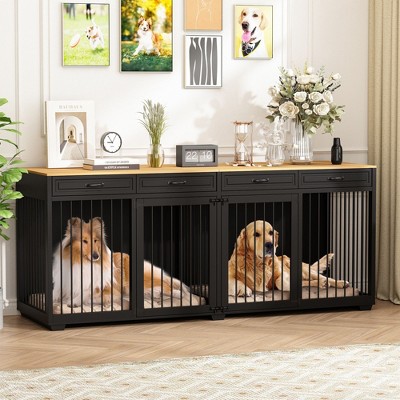 FUFU&GAGA Spacious Double Dog Cage Furniture Convenient Drawer Large Dog Kennel Solution