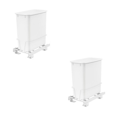 Rev-A-Shelf RV-814PB 20 Quart Pull-Out Waste Container Undermount Cabinet Garbage Bin Trash Can for Kitchen, Laundry Room, or Vanity, White (2 Pack)