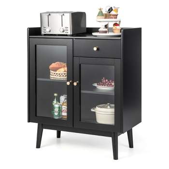 Costway Kitchen Buffet Server Sideboard Accent Cabinet with2 Tempered Glass Doors & Drawer
