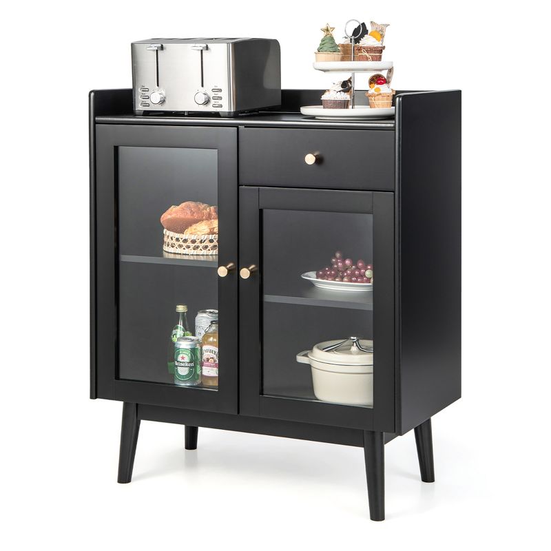 Costway Kitchen Buffet Server Sideboard Accent Cabinet with2 Tempered Glass Doors & Drawer, 1 of 11