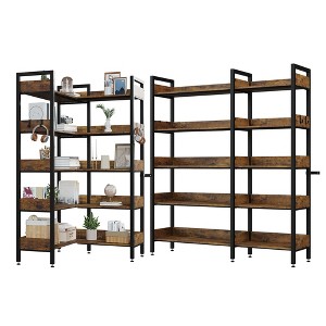 Orieon 5-Tier Corner Bookshelf, L-Shaped Industrial Storage Shelf with Metal Frame, Convertible Open Bookcase for Living Room - 1 of 4