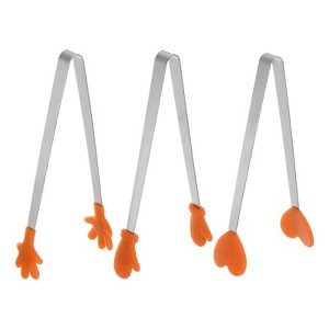 Unique Bargains Stainless Steel Silicone Tips Heart Hand Glove Shape Mini Food Tongs 3 Pcs - 1 of 4