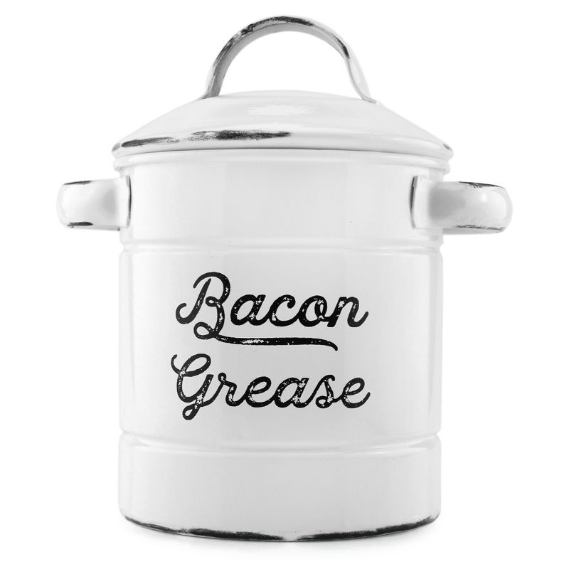 AuldHome Design Grease Container, Enamelware Bacon Grease Can w/ Strainer, Farmhouse Style, Keto-Friendly, 1 of 9