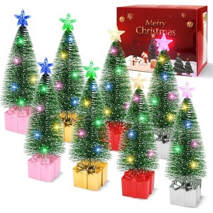 Joyfy Mini Christmas Tree Set with Lights, Star Topper, 8 Pack Tabletop Christmas Tree with Lights for Desk or Table - Easy Setup Holiday Decor - 1 of 3
