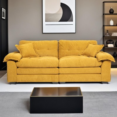 84" Chenille Comfy Deep Seat Loveseat,2-Seater Cloud Sofa,Modern Cozy Recliner Couch with 2 Throw Pillows - Leovsnove