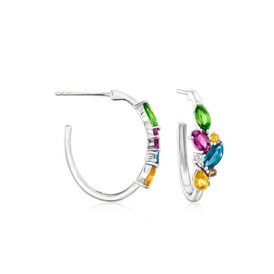 Ross-Simons 2.38 ct. t.w. Multi-Gemstone Hoop Earrings in Sterling Silver