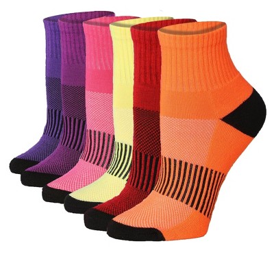 Tipi Toe Women's 6-Pairs Arch Sports Performance Blue/Green/Yellow Colors Patterned Quarter Athletic Socks