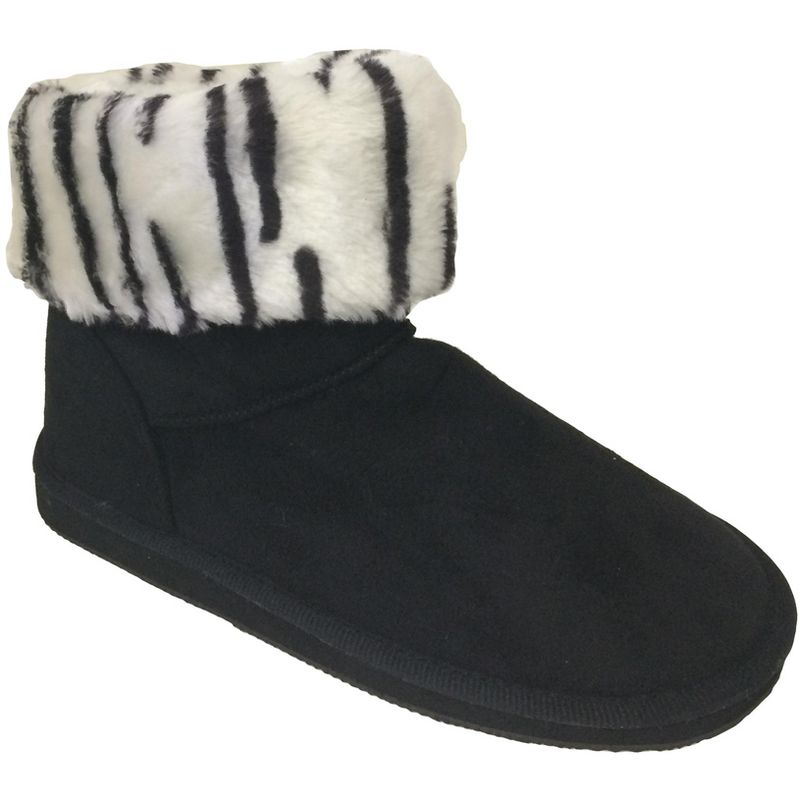 Women's Winter Boots Faux Suede Cuffed Animal Print Warm Fur Lined Ankle Shoes, Black/Zebra-6