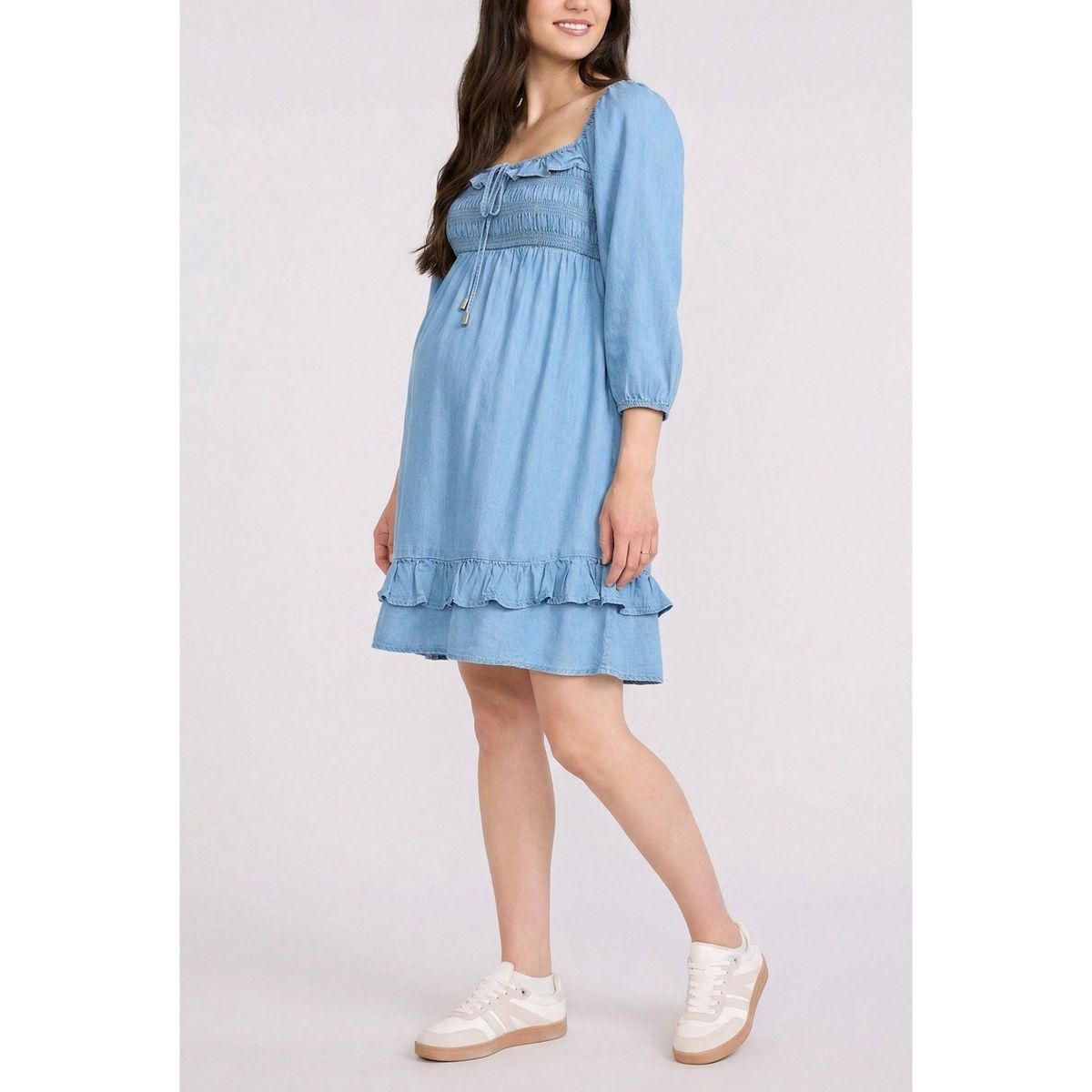 Women's Smocked Babydoll Long Sleeve Mini Dress | Motherhood Maternity - thumbnail 3