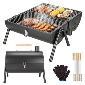Foldable Charcoal BBQ Grill, 2-in-1 Grill and Smoker, Portable