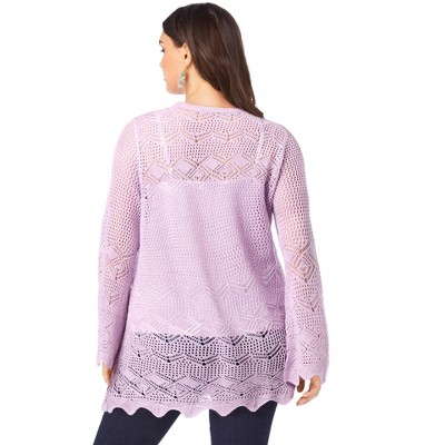Roaman's Women's Plus Size Bell Sleeve Pointelle Cardigan