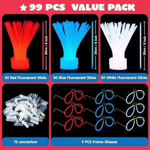 Joyfy 99 PCS Patriotic Glow Party Kit, Independence Day Light Up Bracelets Necklaces Glasses Set - 1 of 4