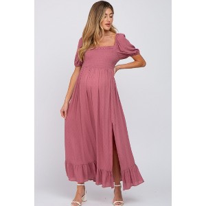 Pinkblush Mauve Swiss Dot Square Neck Smocked Maternity Maxi Dress - 1 of 4