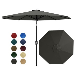 10FT Outdoor Patio Umbrella with 8 Sturdy Ribs, Table Umbrella with Push Button Tilt and Crank, UV Protection Waterproof (Gray) - 1 of 4