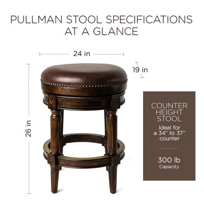 Dark Walnut Backless Swivel Counter Stool with Leather Seat