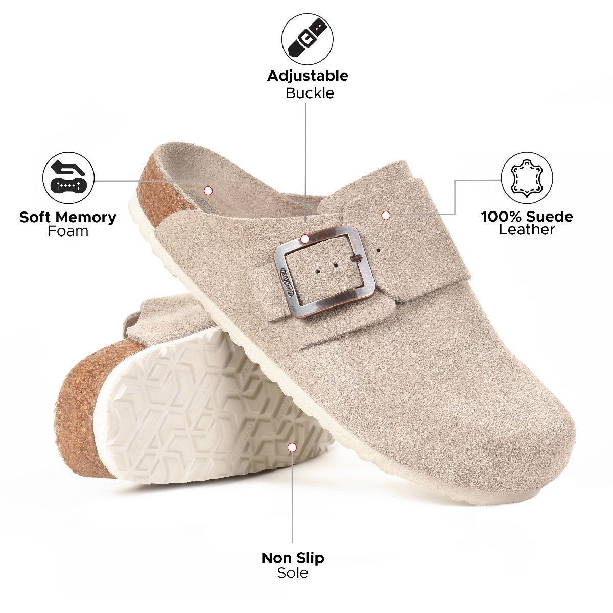 Женские сабо Aerothotic Atlas Genuine Leather Clogs for Women with Arch Support, Grey-7 — фото 5
