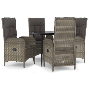 vidaXL 5 Piece Patio Dining Set with Cushions Black and Gray Poly Rattan - 31.5" Table Length Gray 4x Chair + Table - 1 of 4
