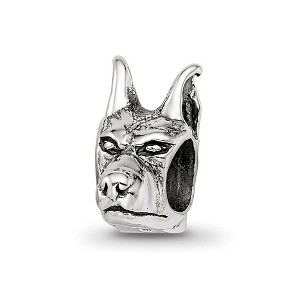 Black Bow Jewelry Sterling Silver Doberman Pinscher Head Bead Charm - 1 of 4