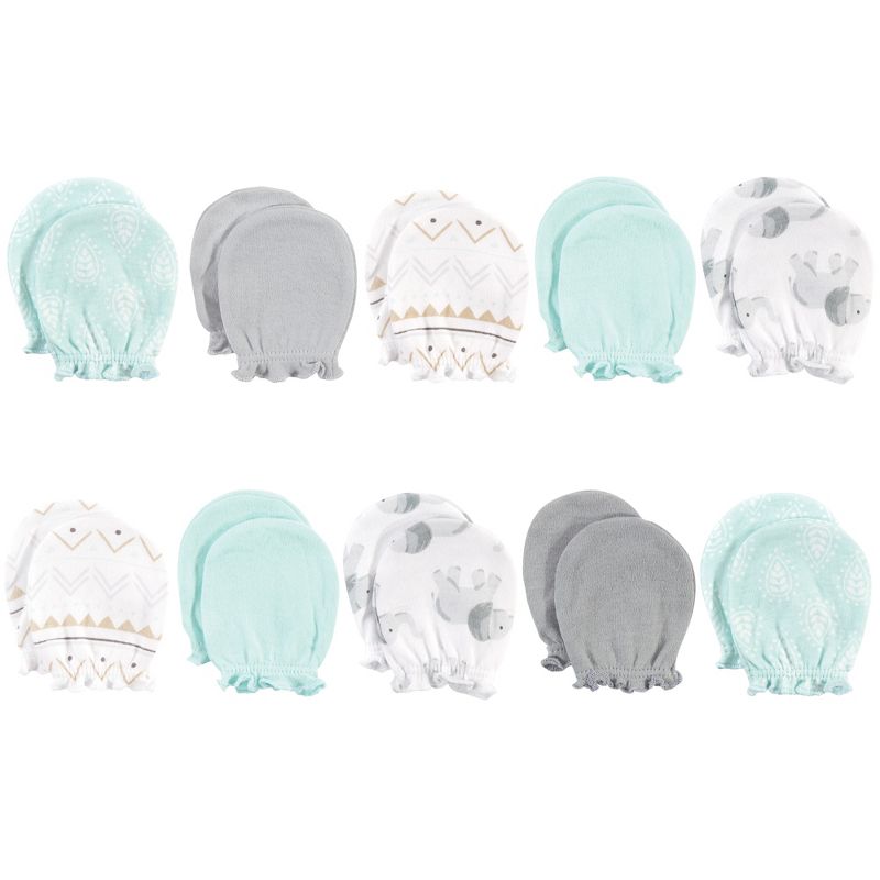 Hudson Baby Infant Cotton Scratch Mittens 10pk, Gray Elephant, One Size, 1 of 9