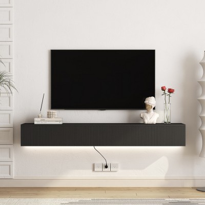 Floating TV Stand Wall Mounted with 16 Color LEDs, 69" Modern TV Stand, Floating TV Cabinet Entertainment Center for 55 60 65 Inch TV, Black