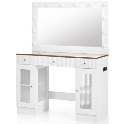 GlasFlength Stylish Multifunctional Vanity Tables with Ample Storage for Bedroom or Cloakroom Decor, Modern Design Style, White,43.3”*16.3”*56.7"