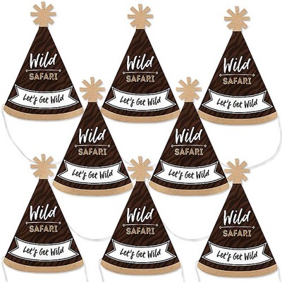 Big Dot of Happiness Wild Safari - Mini Cone African Jungle Adventure Birthday Party or Baby Shower Hats - Small Little Party Hats - Set of 8