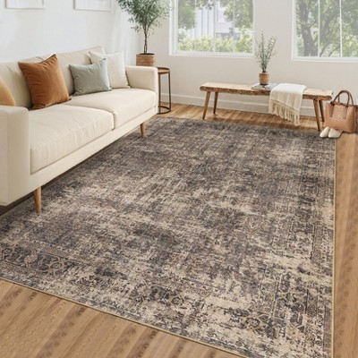 Washable Area Rug for Living Room & Bedroom – Non-Slip Vintage Floral Accent Carpet, Low Pile, Stain Resistant