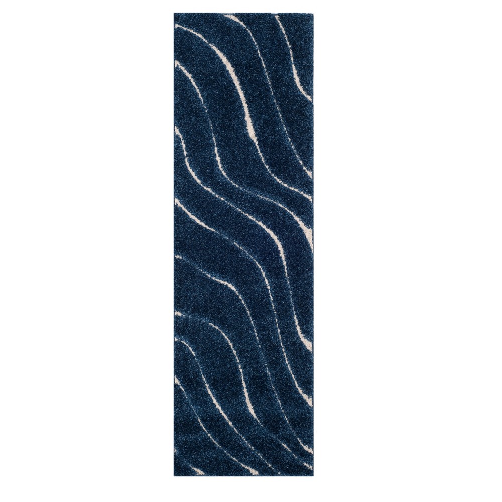 2'3inx7' Runner Wave Loomed Rug Dark Blue/Cream - Safavieh