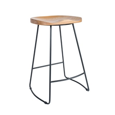 Sleek Black 21.7" Backless Wood & Metal Counter Stool