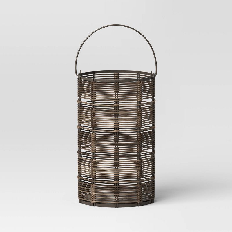Metal and Wicker Woven Round Battery LED Outdoor Lantern Assorted Grays - Threshold™, 1 of 7
