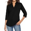 Nlife Women V Neck Solid Color Blouses Relaxed Fit 3/4 Sleeve Curved Hem Tunics Tops - 2 of 4