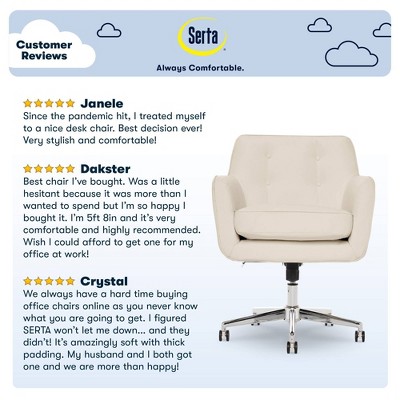 Cream Leather Swivel Home Office Chair with Metal Base