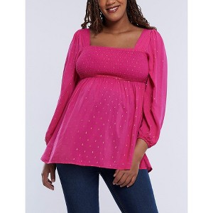 Women's Smocked Square Neck Long Sleeve Babydoll Maternity Top | Motherhood Maternity - 1 of 4