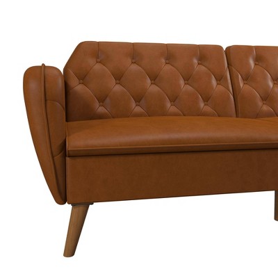 Camel Faux Leather Tufted Split Back Sleeper Sofa