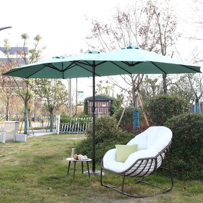 14FT Double Sided Polyester Outdoor Umbrella,Garden Umbrella With 12 Ribs,Patio Large Rectangular Umbrella,Base Not Included-Coolbibila
