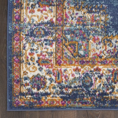 Elysian Blooms Blue Floral 5' x 7' Easy-Care Synthetic Rug