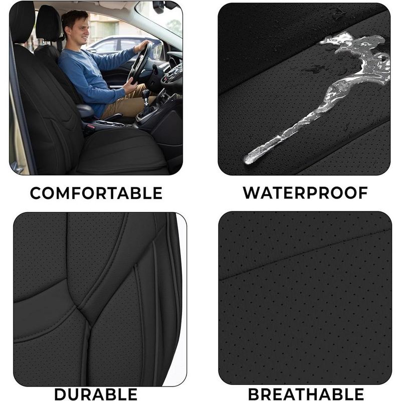 Zone Tech Car Leather Seat Covers for Front and Rear Seats Fully Covered Set of 5 Universal Fit Waterproof Fine Seat Protectors, 3 of 10
