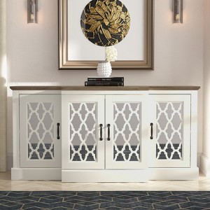 Galano Heron 59.1in. 4 Door Wide Accent Sideboard with Adjustable Shelves in Ivory, Black with Knotty Oak - 1 of 4