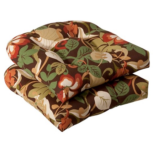 Outdoor 2-Piece Wicker Chair Cushion Set - Brown/Green Floral : Target