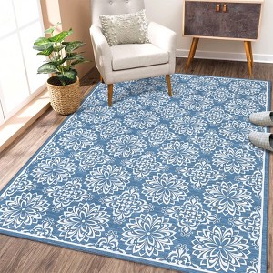 Modern Washable Area Rug for Living Room, Floral Area Rug with Non Slip Backing, Foldable Indoor Low Pile Carpet for Home - 1 of 4