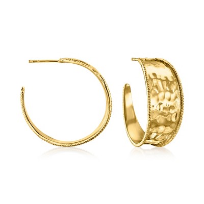 Ross-Simons 18kt Gold Over Sterling Hammered Hoop Earrings