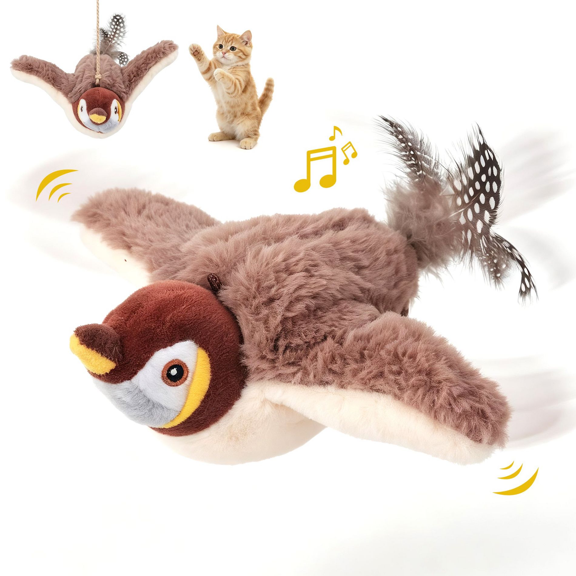 Allforpaws Natural Instincts Flapping Bird Cat Toy, Brown
