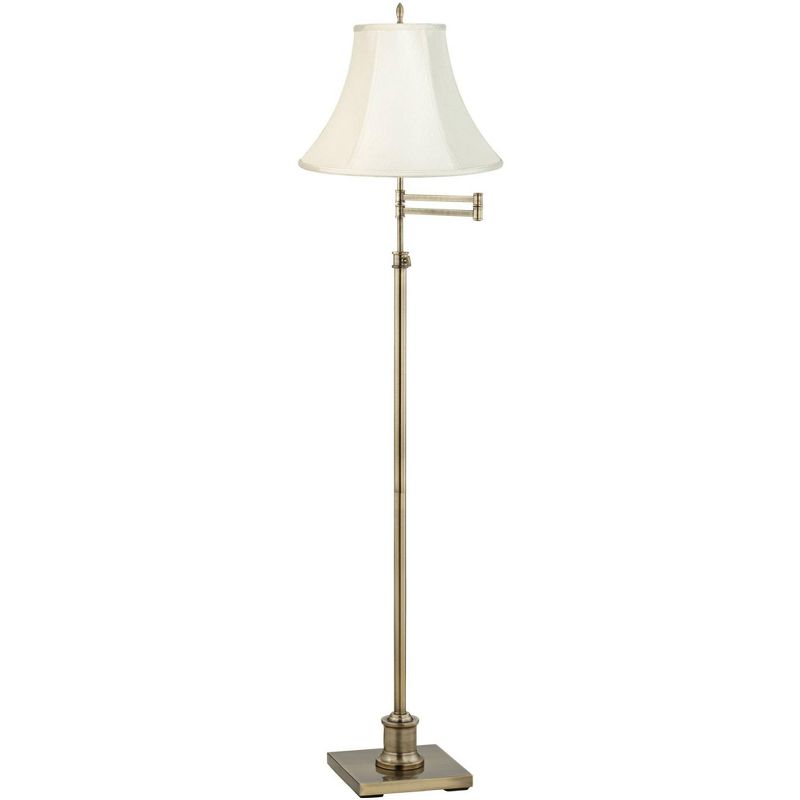 360 Lighting Traditional Swing Arm Floor Lamp Adjustable Height 70" Tall Antique Brass Creme Fabric Bell Shade Living Room Reading Bedroom, 1 of 4