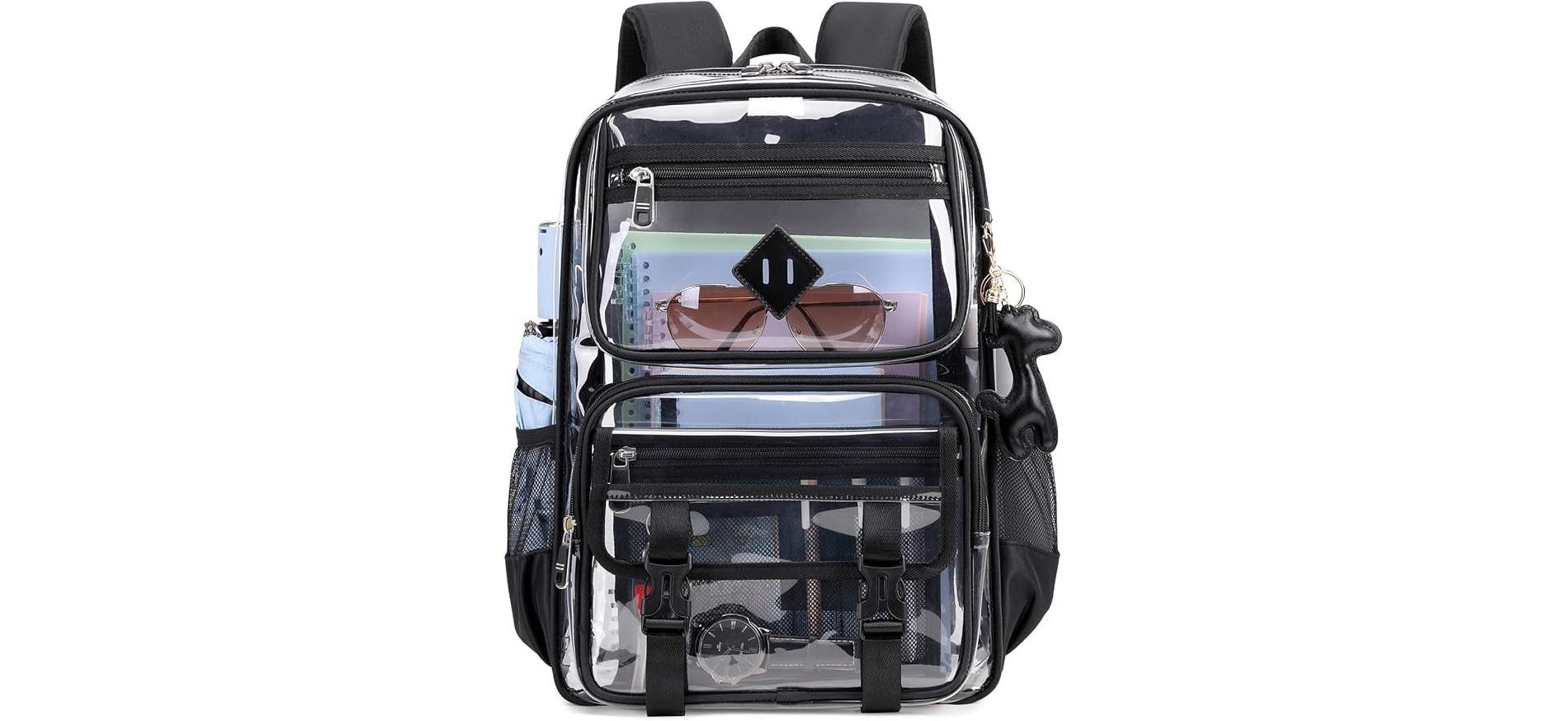 ACOINEL Heavy Duty Clear Backpack for School & Stadium Events, PVC Transparent Bookbag with 15.6" Laptop Sleeve, Anti-Theft Pocket