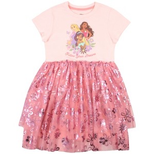 Disney Princesses Girls Rapunzel, Moana and Jasmine Short Sleeve Ruffle Tutu Dress - Pink, 7/8 - 1 of 4