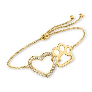 Ross-Simons 0.20 ct. t.w. White Topaz Heart and Paw Bolo Bracelet in 18kt Gold Over Sterling Size - 1 of 4